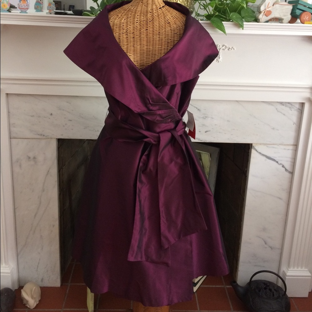 Bigio Collection Bordeau Wine Silk Wrap Dress